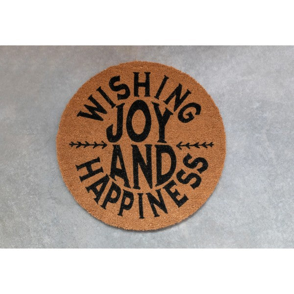 Round Natural Coir Doormat "Wishing Joy And Happiness"