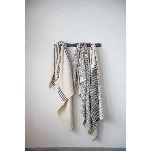 Cotton Blend Slub Throw with Frayed Edges