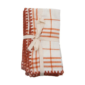 Plaid Napkin with Embroidered Edge, Set of 4