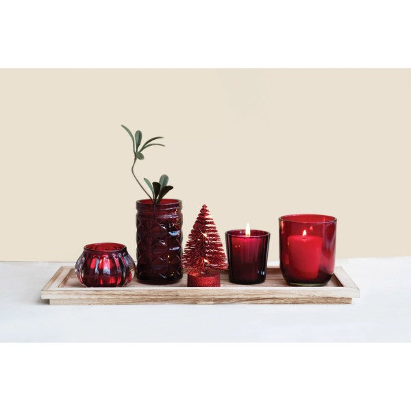 Wood Tray with 4 Glass Votive Holders