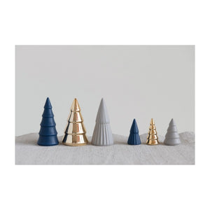 Stoneware Trees, Blue, Grey and Gold Colors, Boxed Set of 3