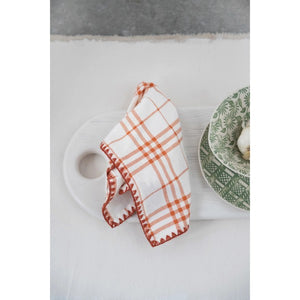 Plaid Napkin with Embroidered Edge, Set of 4