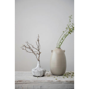 Stoneware Fluted Vase, Distressed Reactive Glaze