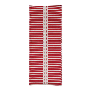 Cotton Printed Table Runner with Stripes and Dots, Red and White