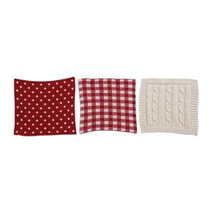 Cotton Knit Dish Cloths with Patterns, Set of 3 in Cotton Bag
