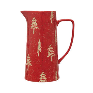 Winter Hand-Stamped Stoneware Pitcher