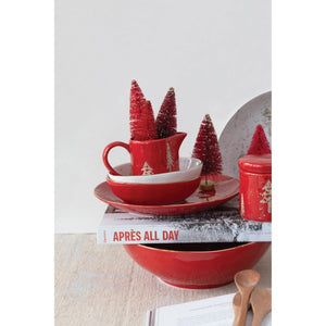 Winter Hand-Stamped Stoneware Creamer and Sugar Set of 3