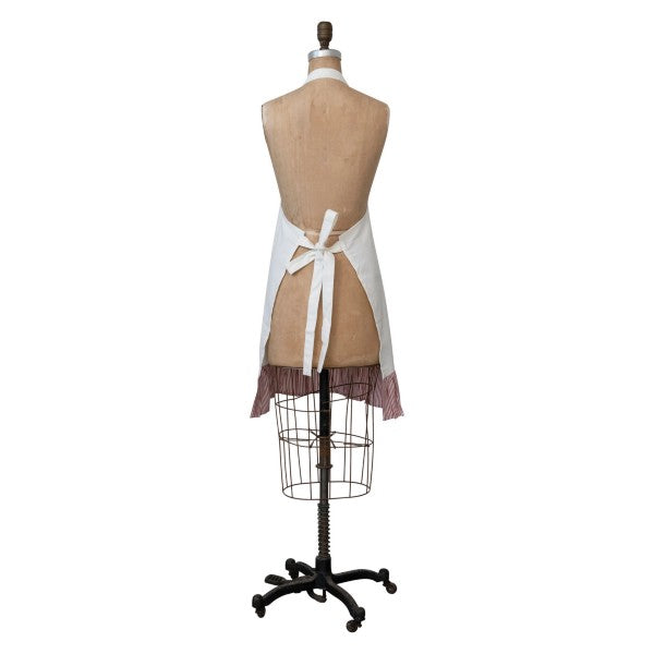 "Mommy Claus" Cotton Apron with Embroidery, Striped Pocket and Ruffle