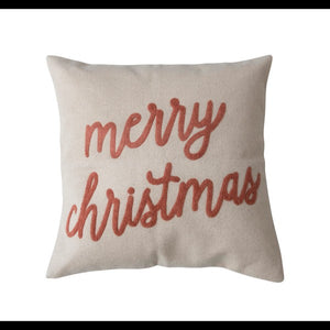 Square Cotton Pillow with Embroidery "Merry Christmas"