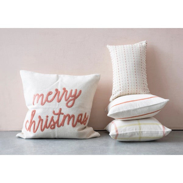 Square Cotton Pillow with Embroidery "Merry Christmas"