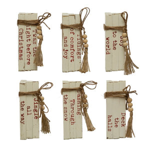 Wood Block Faux Books with Holiday Saying, 6 Styles