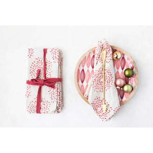 Napkins with Dot Print, Cream Color, Red and Pink, Set of 4