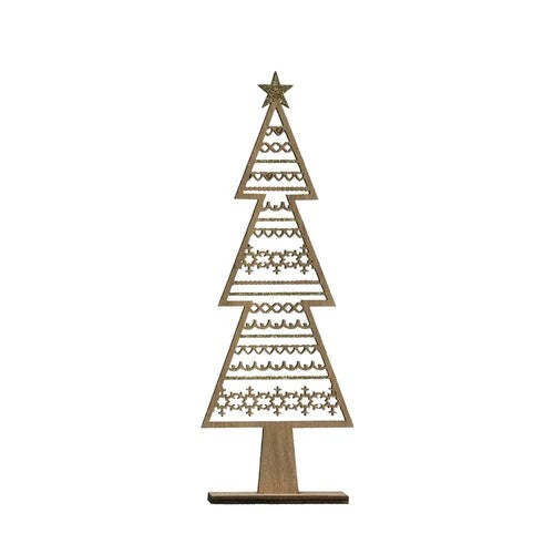 Laser Cut Wood Tree with Cutouts with Star