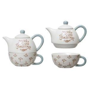 Merry Christmas Stoneware Tea for One