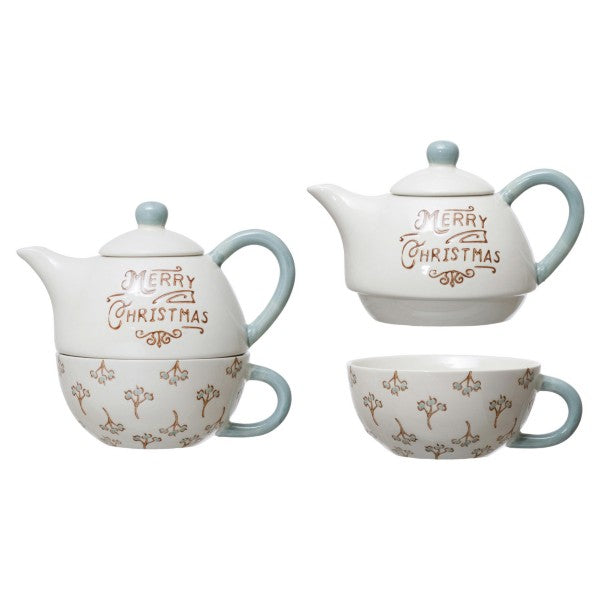 Merry Christmas Stoneware Tea for One