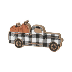 Black Checked Pumpkin Truck Wood Cutout