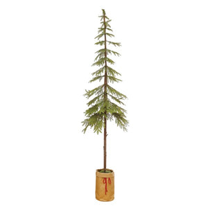 Faux Pole Pine Tree in Paper Sack with Red Tie