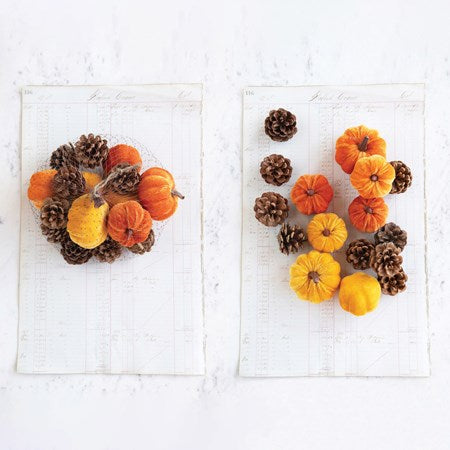 8" Velvet Pumpkin & Pinecone Bundle