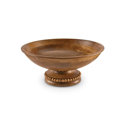 BEADED WOOD PEDESTAL BOWL