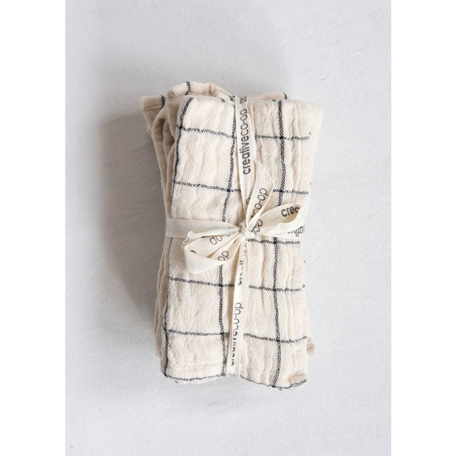 Cotton Napkins with Plaid & Stripes