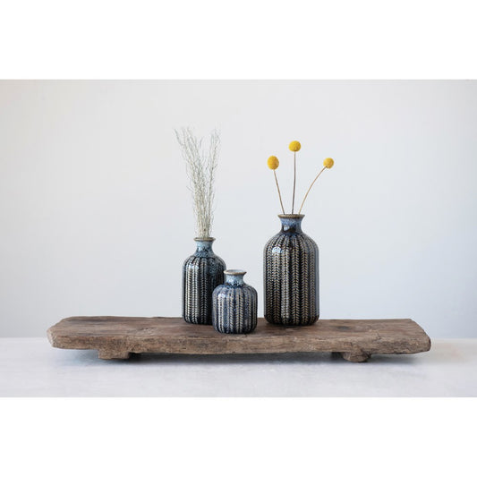 Blue Stoneware Vase Set