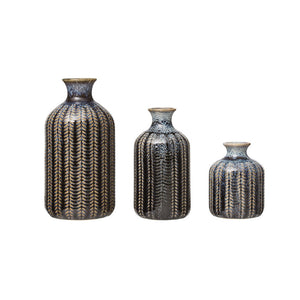 Blue Stoneware Vase Set