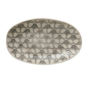 Hand-Stamped Stoneware Serving Bowl
