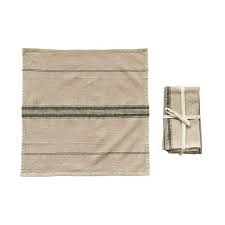 Woven Cotton Blend Napkins with Stripes, Beige & Black, Set of 4