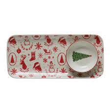Platter and Dish with Christmas Print