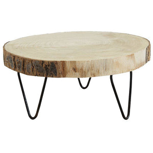 Round Paulownia Wood Pedestal w/ Metal Legs