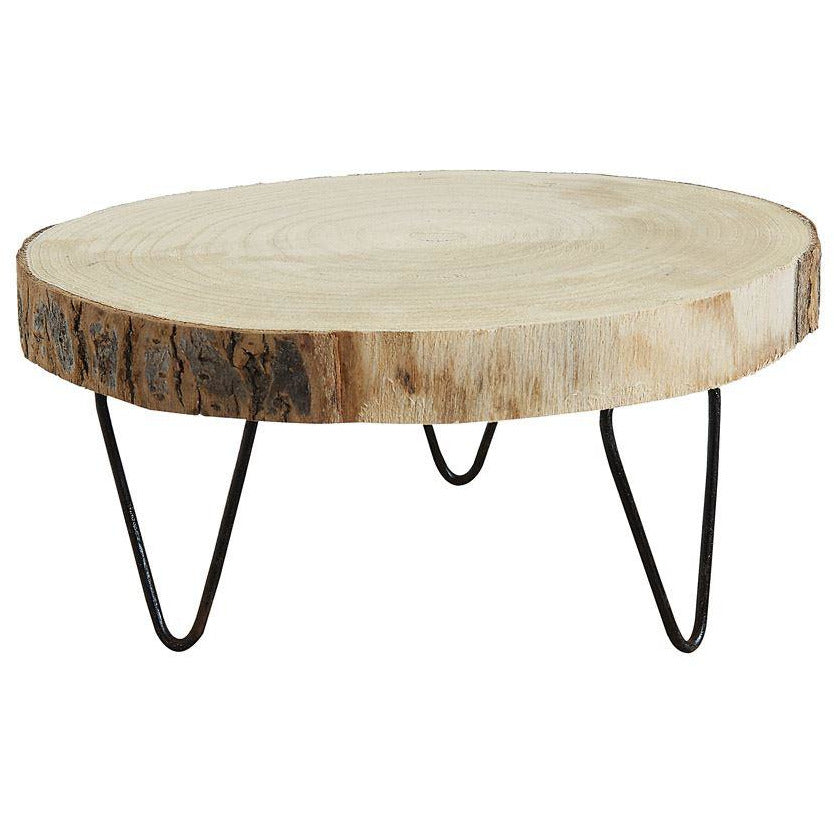 Round Paulownia Wood Pedestal w/ Metal Legs