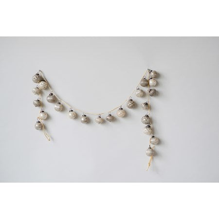 Embossed Mercury Glass Ornament Garland- Cream/Taupe