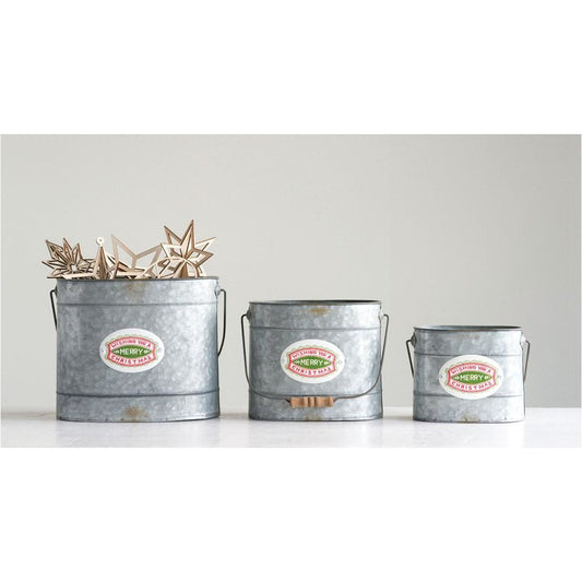 Merry Christmas Tin Buckets