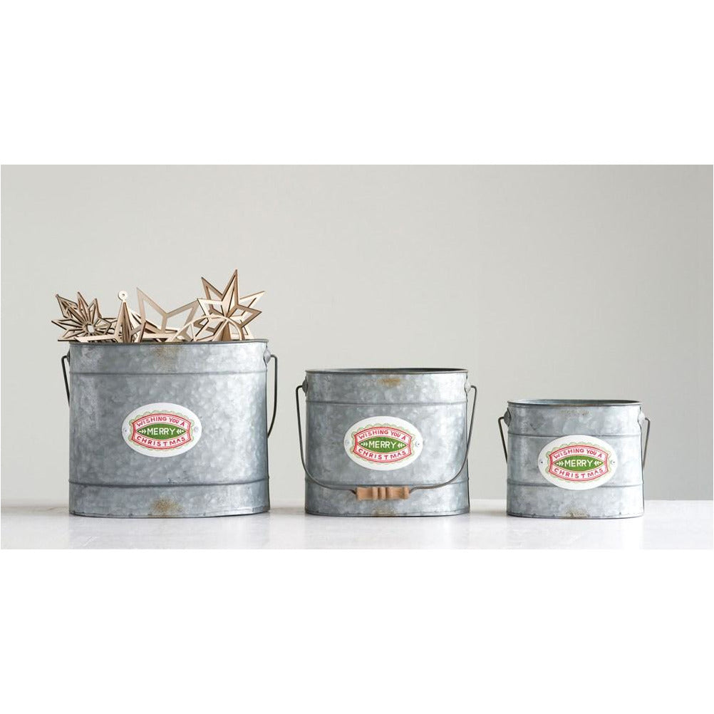 Merry Christmas Tin Buckets