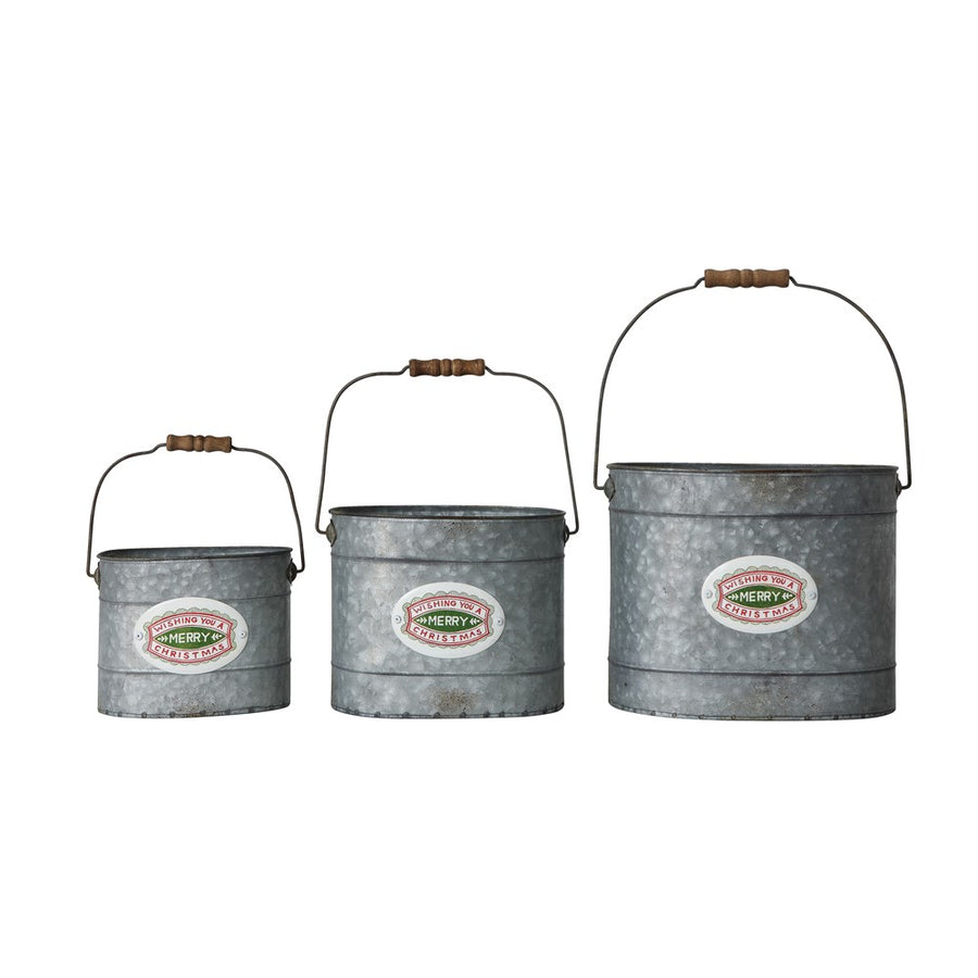 Merry Christmas Tin Buckets