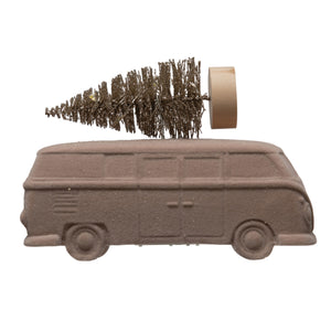 Vintage Bus with Bottle Brush Tree and LED Lights
