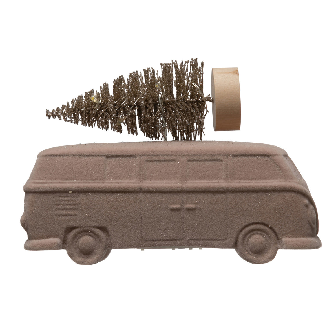Vintage Bus with Bottle Brush Tree and LED Lights