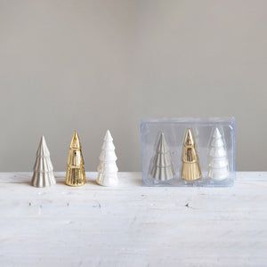 Stoneware Tree Box Set - Grey, Gold & White