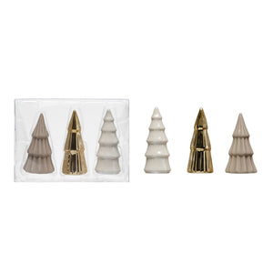 Stoneware Tree Box Set - Grey, Gold & White