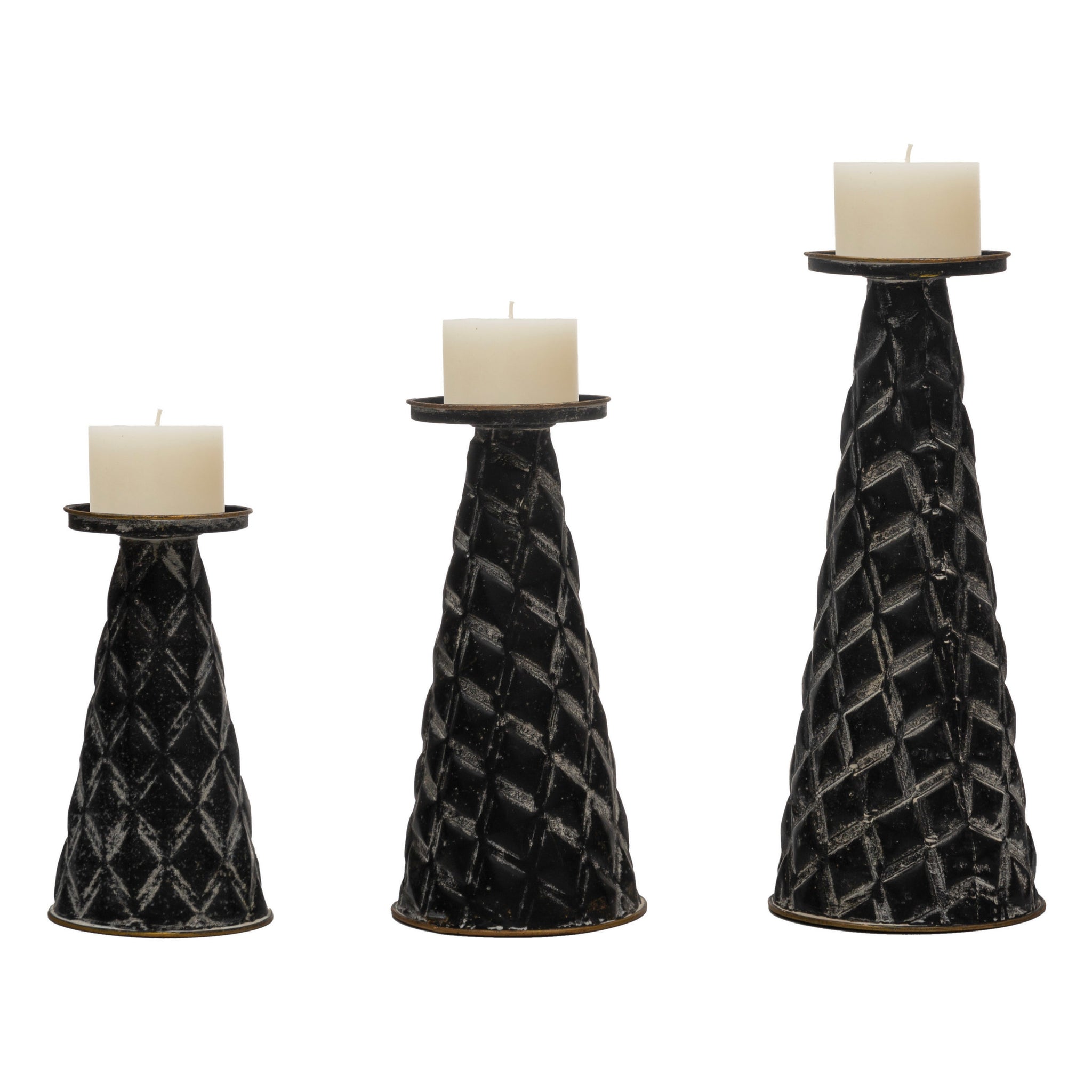 Distressed Black Embossed Candle Holders Small Town Home & Decor