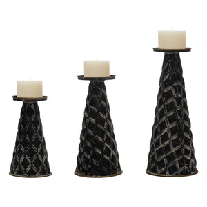 Distressed Black Embossed Candle Holders