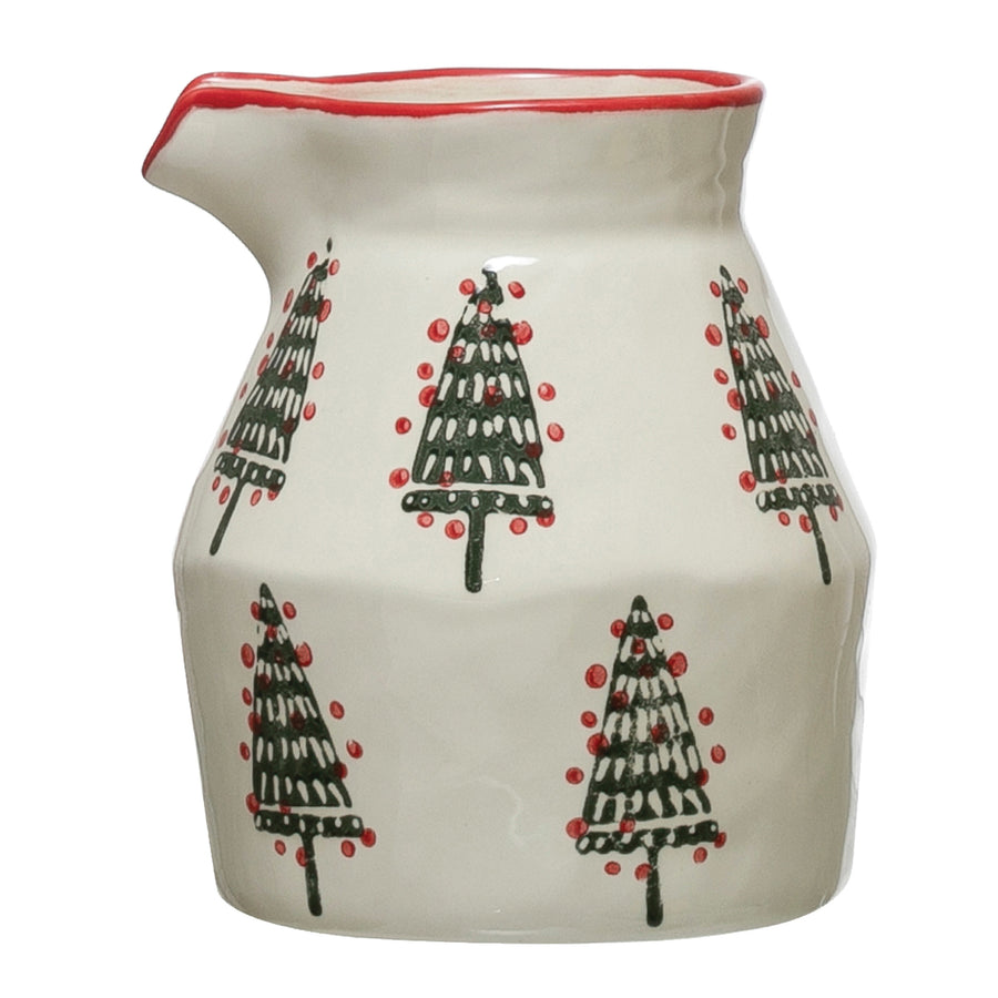 Hand-Painted Creamer with Christmas Tree Pattern