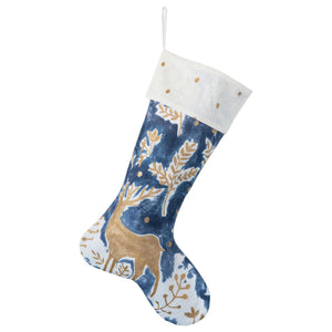 Blue & Gold Stocking with Deer